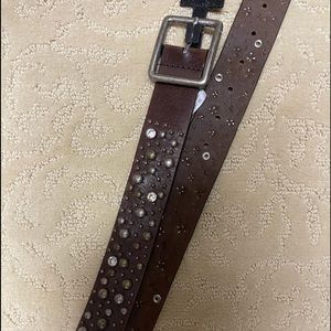 Brown leather jeweled belt 45” long